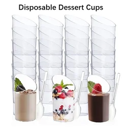 Disposable Dessert Cups Round Slanted Mouth Plastic Yogurt Mousse Cake Birthday Party Appetizer Kitchen Tableware Accessories