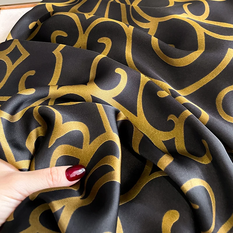 Marca de luxo real preto ouro cetim lenço de seda feminino marca moda cachecol grande xales pashmina hijab foulard design retro flor