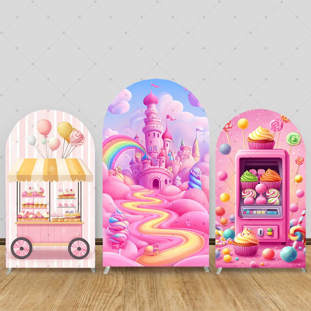 

Candy Castle Arch Custom Backdrop Colorful Lollipop Ice Cream Girls Birthday Party Decor Cover Shower Photography Background
