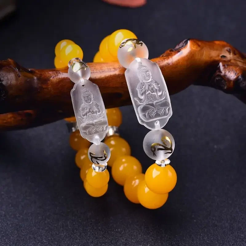 

The 12 Chinese Zodiacs Guardian Gods Yellow Chalcedony Bracelet for Men and Women Liuhe Benmingfo Round Bead Handstring Couple