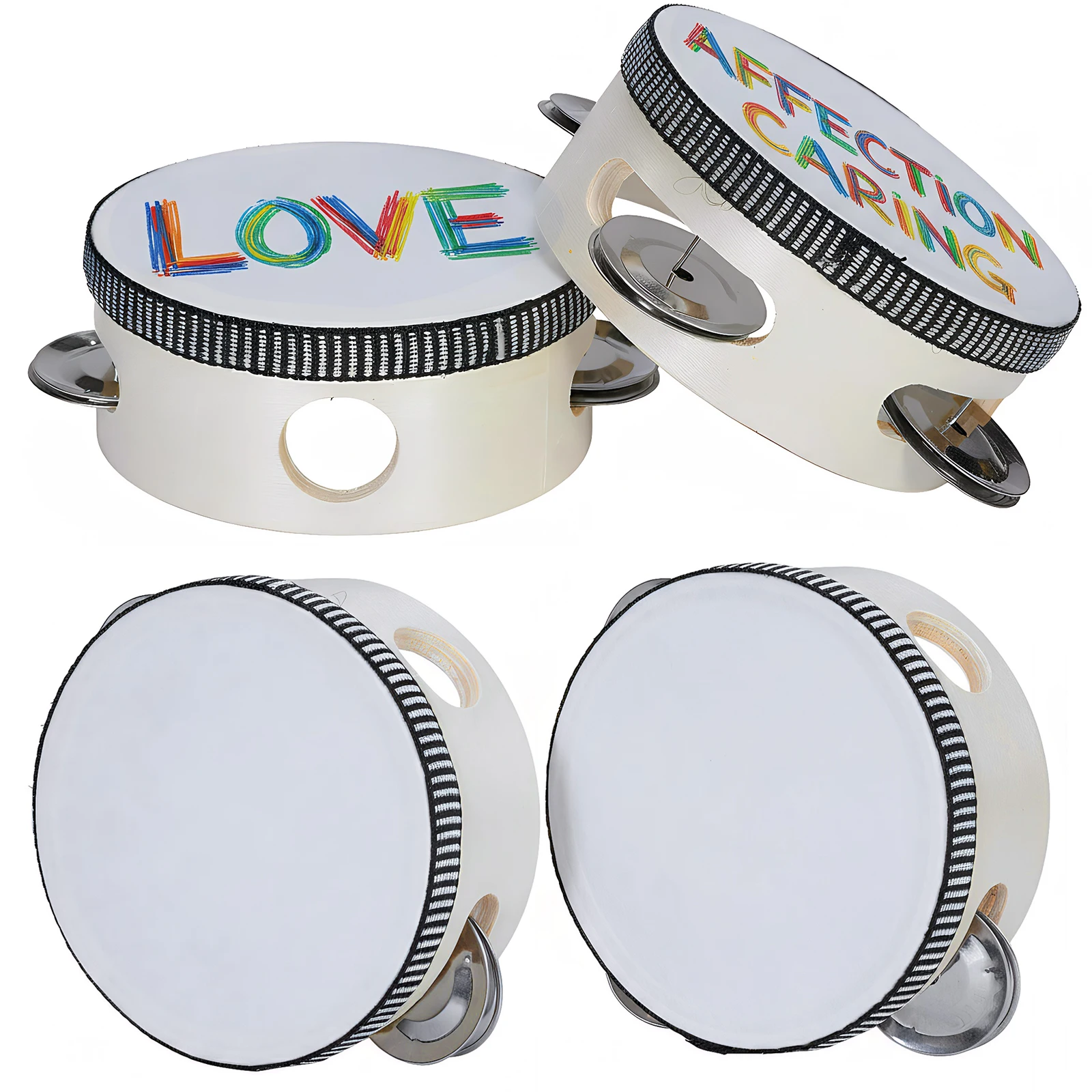 100 Pcs 4 Inch Musical Educational Drum Instrument with Metal Jingles Hand Held Tambourine Drum for Church Wedding Party Games