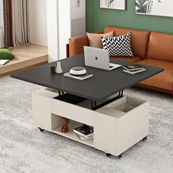 Cream Style Tea Table Movable Lifting and Foldable Coffee Table Dual-Use Living Room Home Small Apartment Side Table 8j28