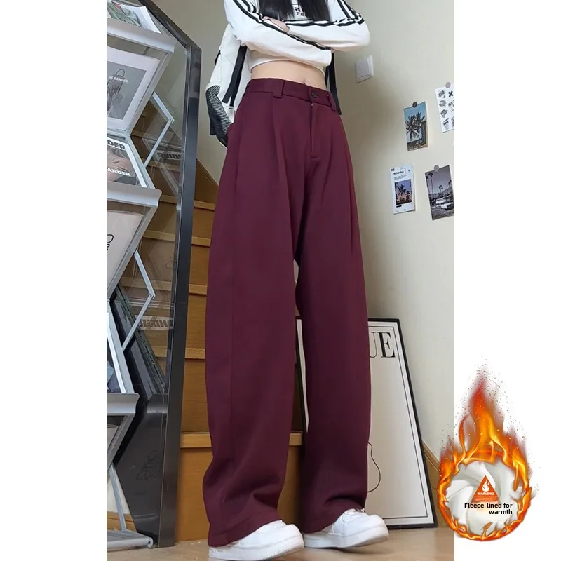 

Мужские осенне-зимние брюки прямого кроя цвета красного вина на флисовой подкладке, прочные, удобные, спортивные, для подростков