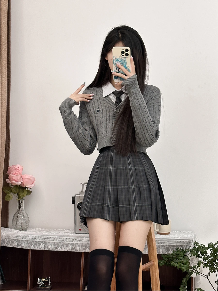 

Cherry Jk ey ort Sve Длинный вязаный свитер женский осенний японский колледж Sle универсальный тонкий V Ne вязаный открытый автомобиль...