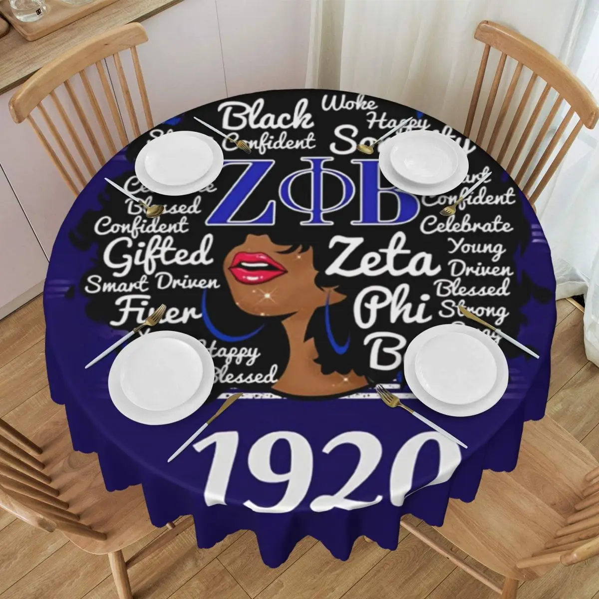 Custom Zeta Phi Beta Sorority Tablecloth 60 inches Kitchen Dinning Table Cloth Spillproof Greek Letter 1920 Table Covers