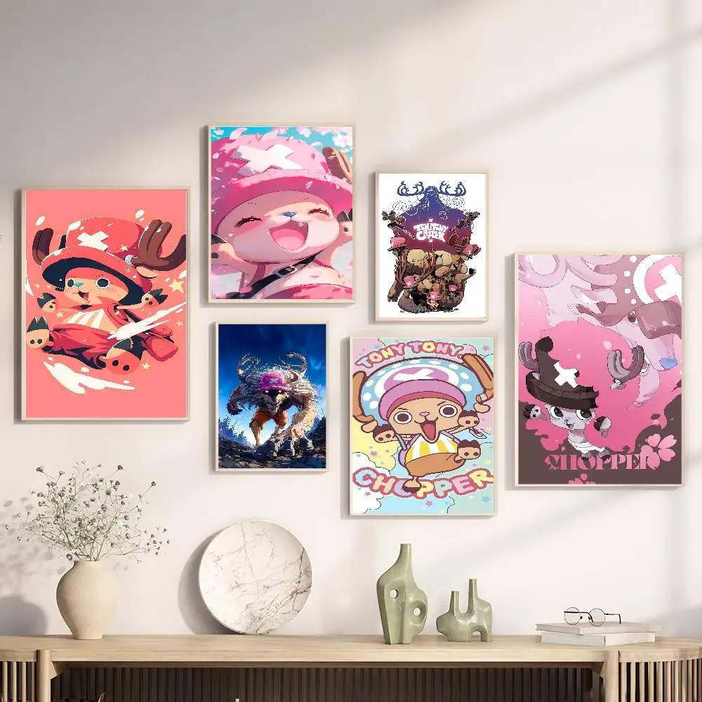 Póster artístico autoadhesivo de Anime One Piece Chopper, impresiones en papel blanco, carteles artísticos, pintura artística estética para pared