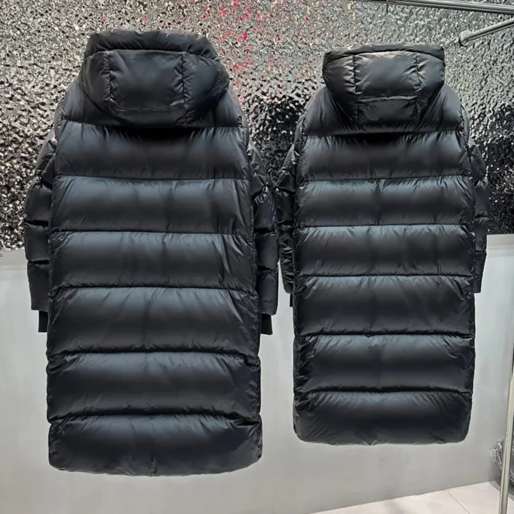 Doudoune 2025 nouveau hiver couleur noire sept grille détachable à capuche doudoune femmes ample chaud épais Long canard vers le bas manteau