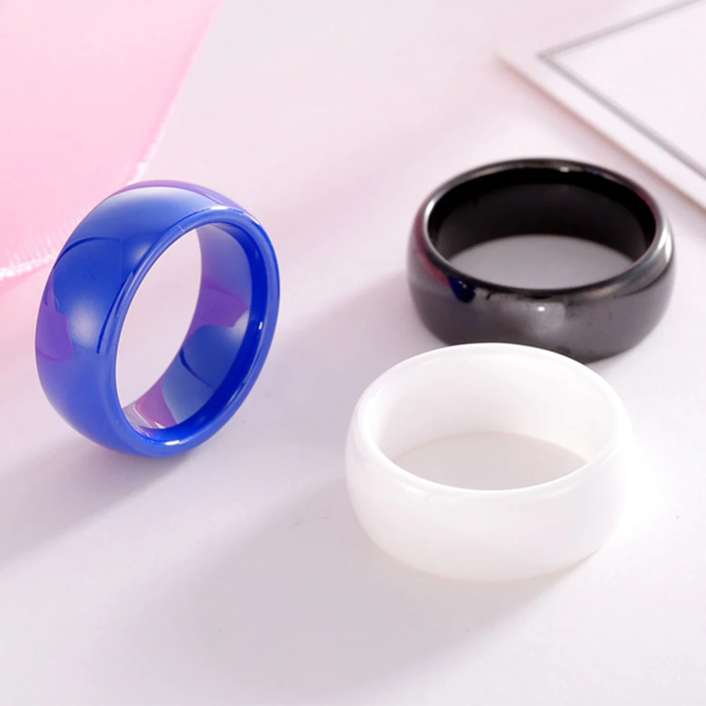 

JHSL Unique Ceramic Men Rings White Black Blue Pink Circle Fashion Jewelry Gift size 6 7 8 9 10 11 12