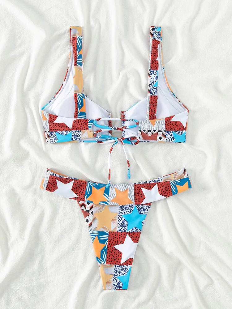 Rinabe bandaż Bikini stroje kąpielowe z nadrukiem szyi Bikini seksowny strój kąpielowy kobiety bandaż kostium kąpielowy damski Biquini mikro stringi