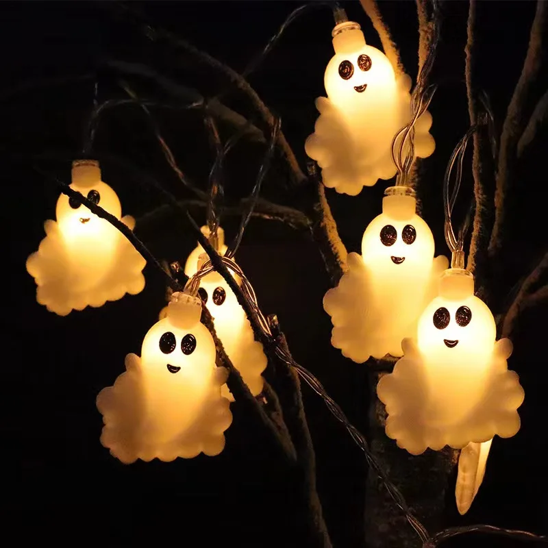 Guirnalda de luces LED con diseño de fantasma para decoración de Halloween, luces impermeables con batería para ambiente interior, Festival y habitación, Y2K, 256