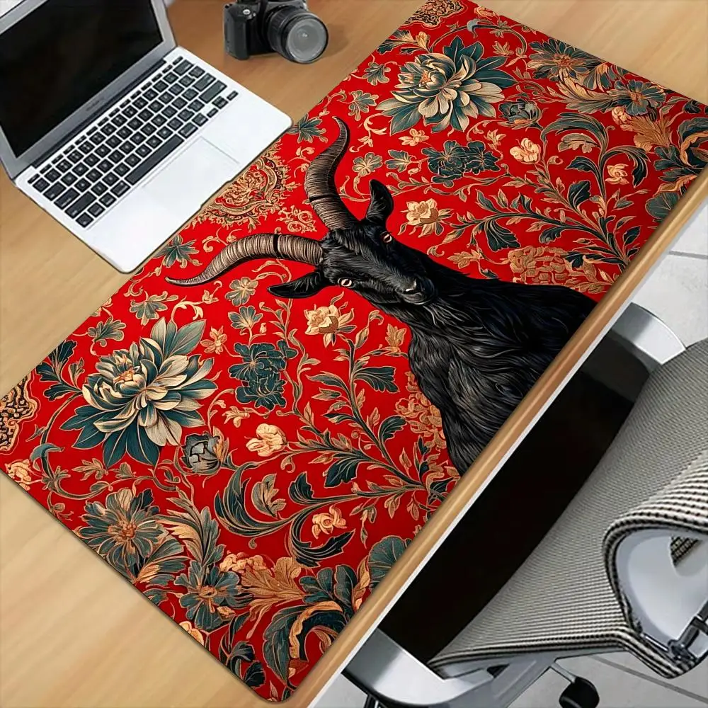Retro patterns and black goat Mouse Pad Desk Mat with Stitched Edge XXL Mousepads Rubber Anti-slip Gamer Keyboard Rug Gaming Mat