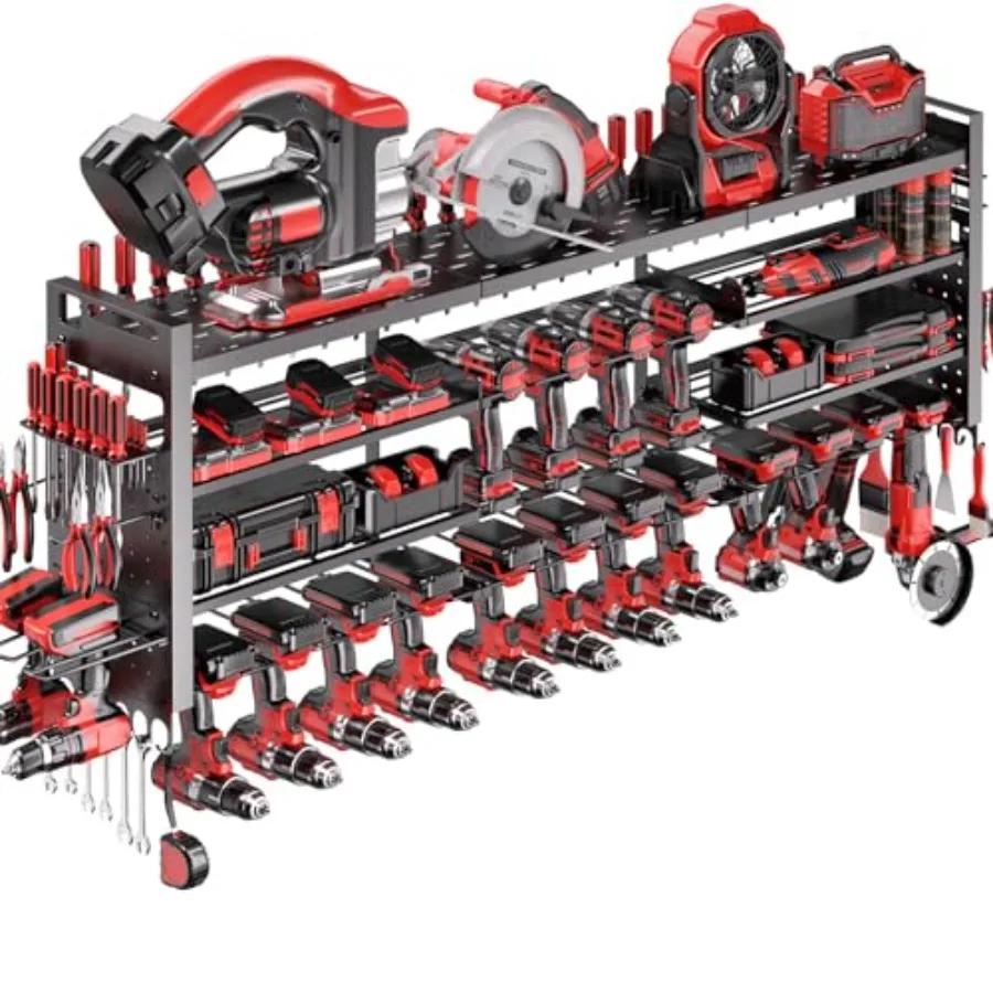 

49.8" W Super Large Power Tool Organizer Wall Mount4-Layer Heavy Duty Tool Storage with 18 Cordless Drill Holder 600 lb Capacit