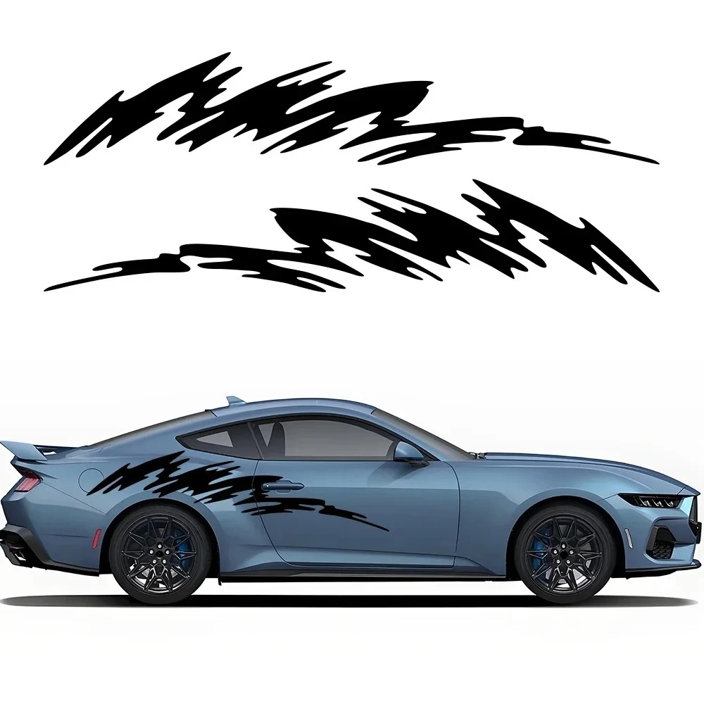 2PCS Car Door Side Stickers Waterproof Flash Shape Vinyl Decals PVC Car Body Decoration Stickers Accessories For Ford MUSTANG