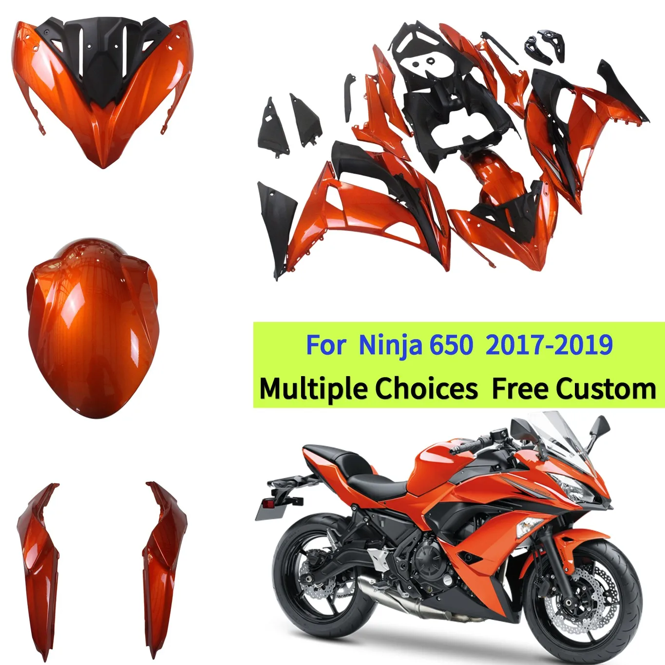 

Full Fairing Kit For Kawasaki EX650 Ninja 650R 2017 2018 2019 Motorbike ABS Plastic Body Panels Set | Gloss Orange Red