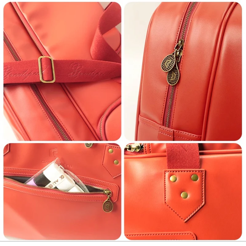 Unisex Portable Tennis Racket Bag Brick-red PU Squash Badminton Tennis Bag RH4 Tenis Racquets Handbag Men Women Tennis Court Bag