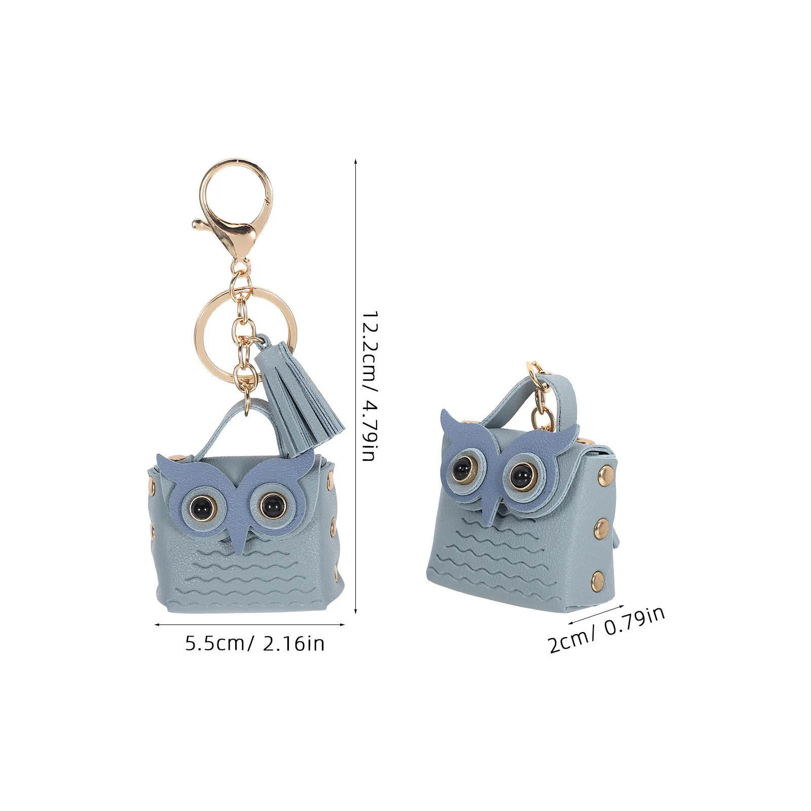 Dompet Koin Mini Owl Lucu Biru PU Gantungan Kunci Kantong Dompet Organizer untuk Wanita Aksesoris Gantungan Tas Ransel Kantong Gantungan Kunci