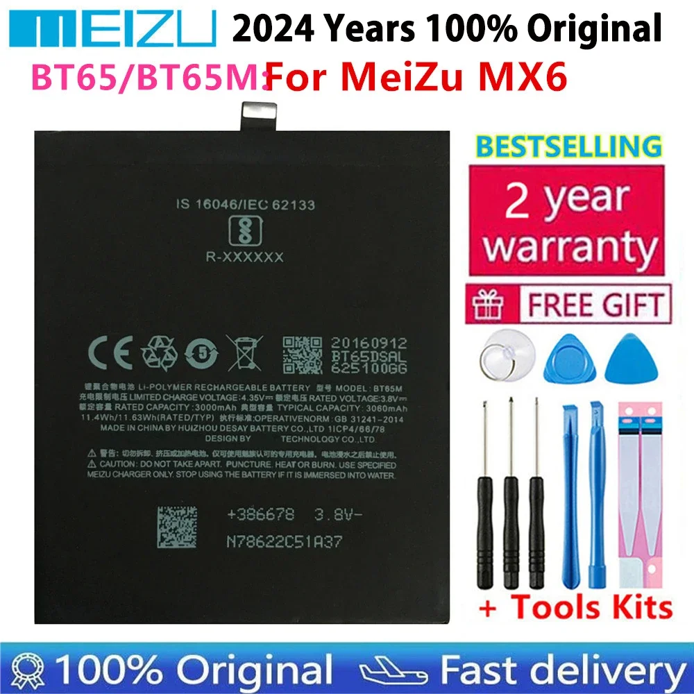 Meizu-substituição Li-ion bateria para o telefone móvel, 3060mAh, BT65, BT65M, MX6, qualidade original, 100%