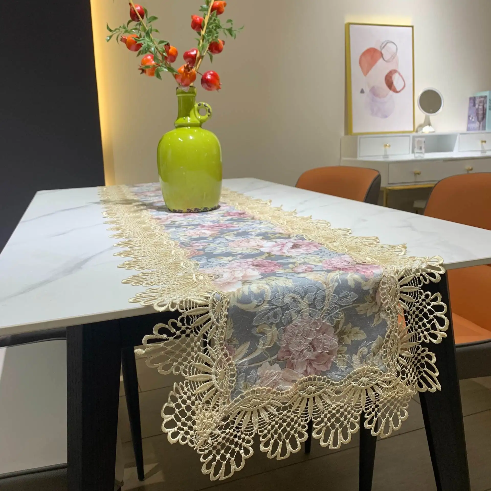 

Накидка на стол в американском стиле с кружевом, чехол для ТВ-тумбы, накидка на кровать, скатерть для кофейного столика, накидка на стол с окантовкой, для домашнего использования