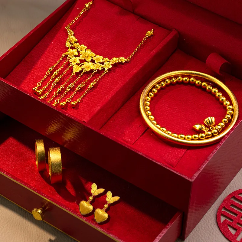 9999 Gold New Floral Fringe Necklace Coated with Blooming Flowers and Splendor