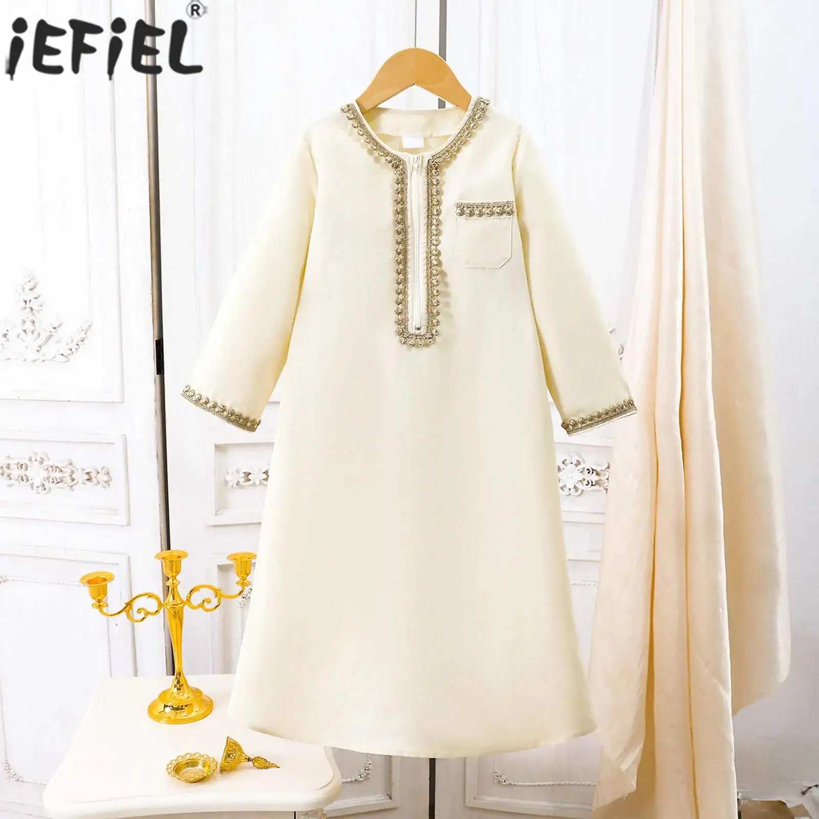 Children Boys Long Sleeve Middle East Muslim Robe Arab Dubai Abaya Islam Prayer Thobe Kaftan Ramadan Eid Halloween Party Costume