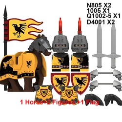 Militärische Bausteine mittelalter liche Soldaten Ritter Ausrüstungen montieren Kriegs pferd Wolf Flagge Westen Schilde feurigen Drachen Mini Ziegel Spielzeug