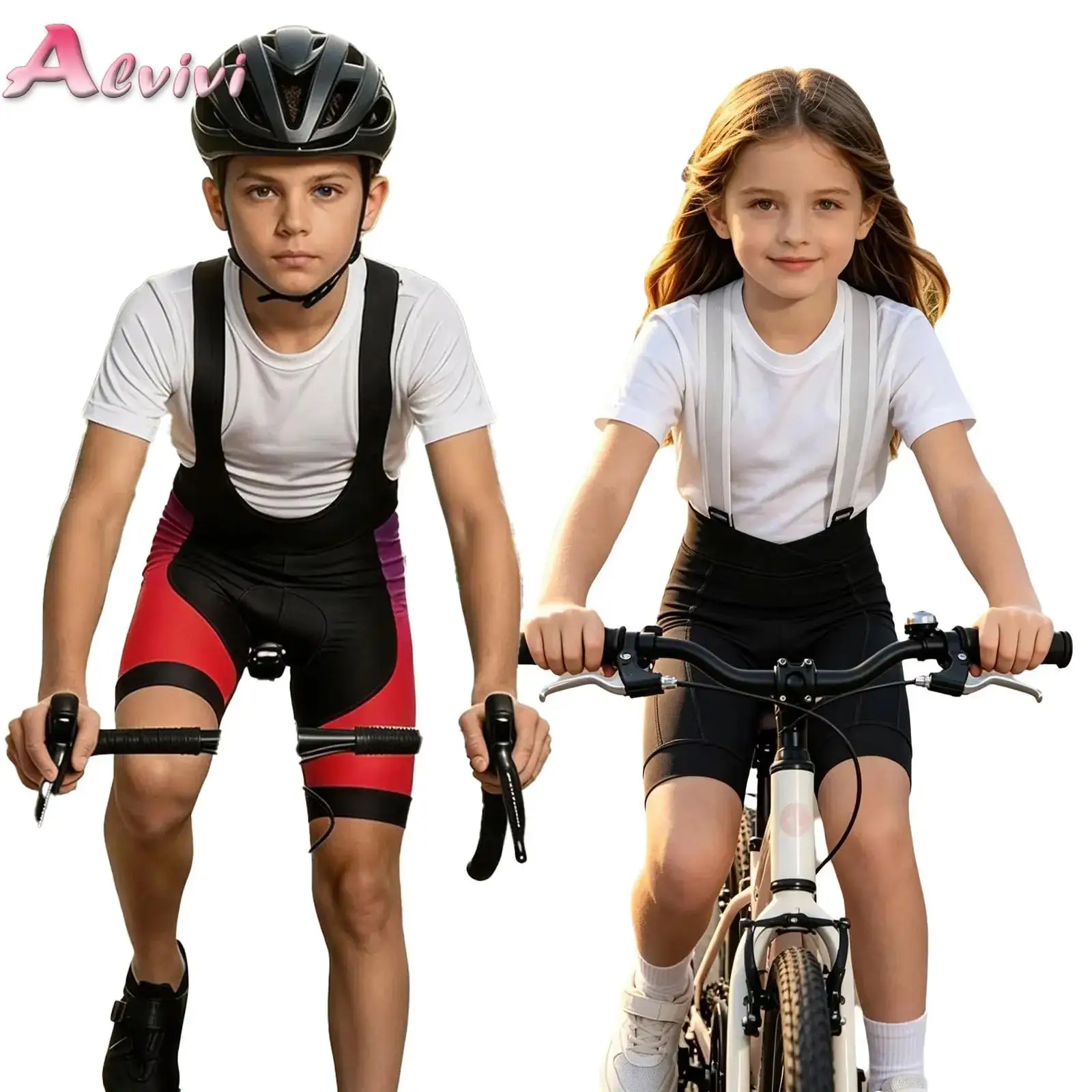Boys Girls Cycling Bib Shorts High-Waisted Breathable Biking Bicycle Bibs Pants 3D Padded Crotch Jumpsuit Cycling Clothing