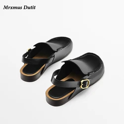 MrxmusDutit 2023 Fashion New Women Genuine Leather Spring Burkan Clogs Thick-soled Sandals Solid Simple Casual Shoes Female Chic