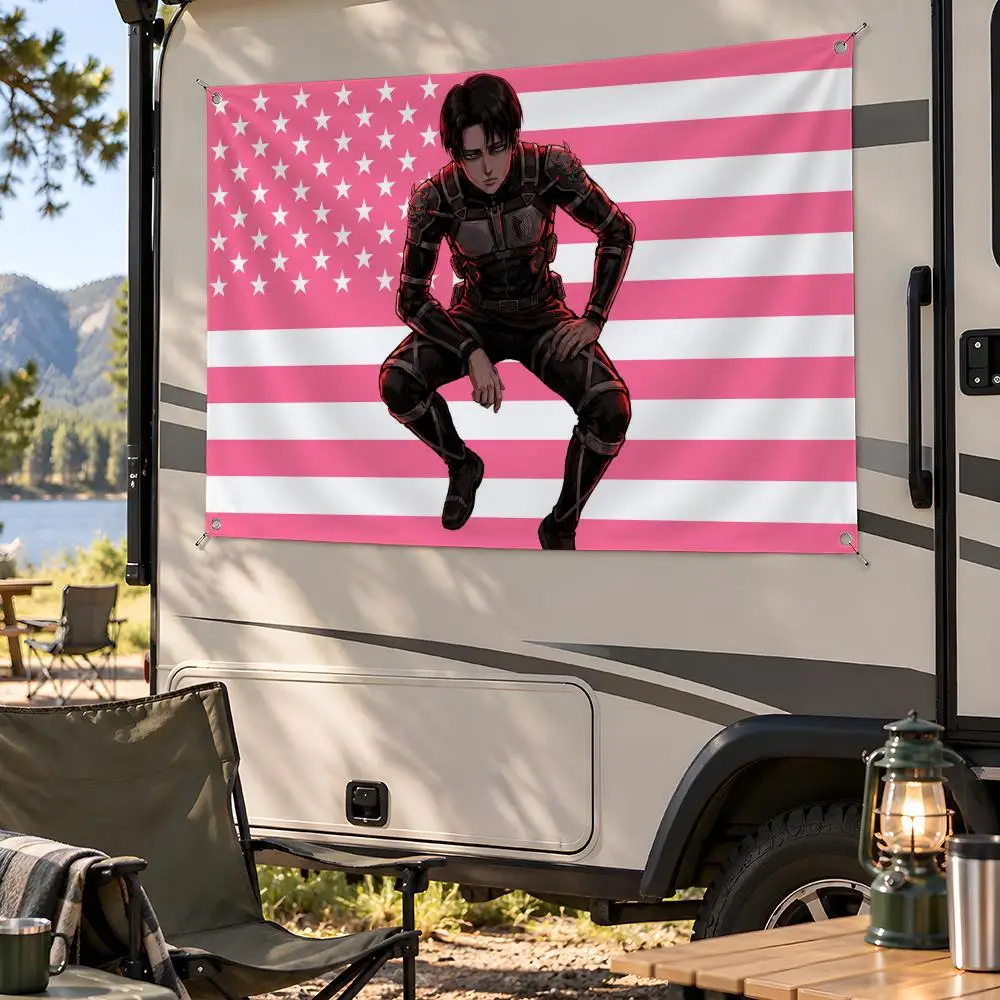 Anime Attack on Titan Levi Ackerman Flags Fan Flag Banner Wall Hanging Outdoor Yard Camping Dorm Garage Party Home Decor Gift