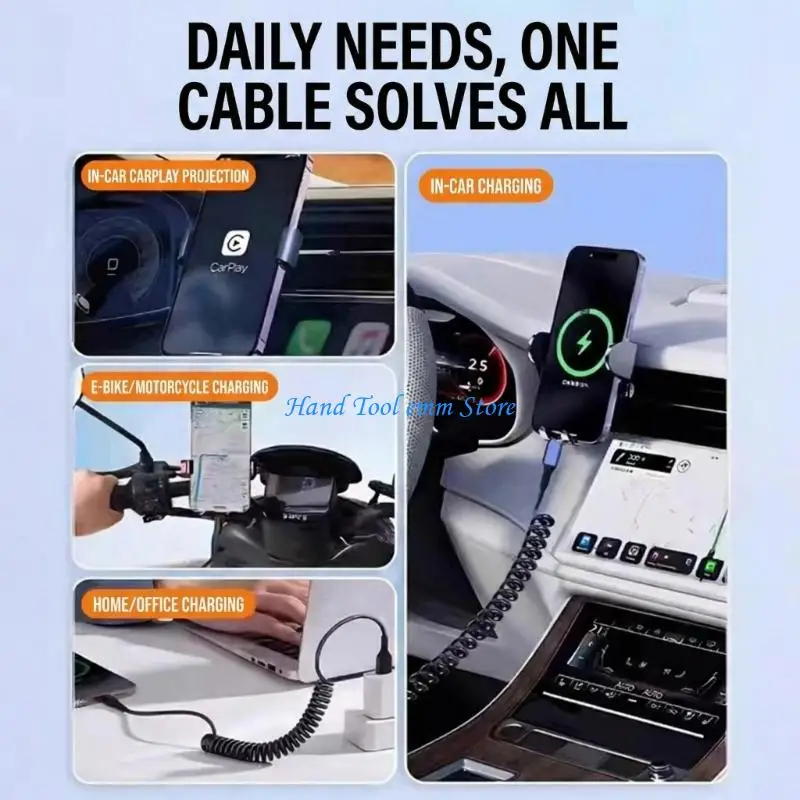 

H37F Coiled Type C Telescopic Cord PD60W Fast Charging Data Cable For Phone Laptop
