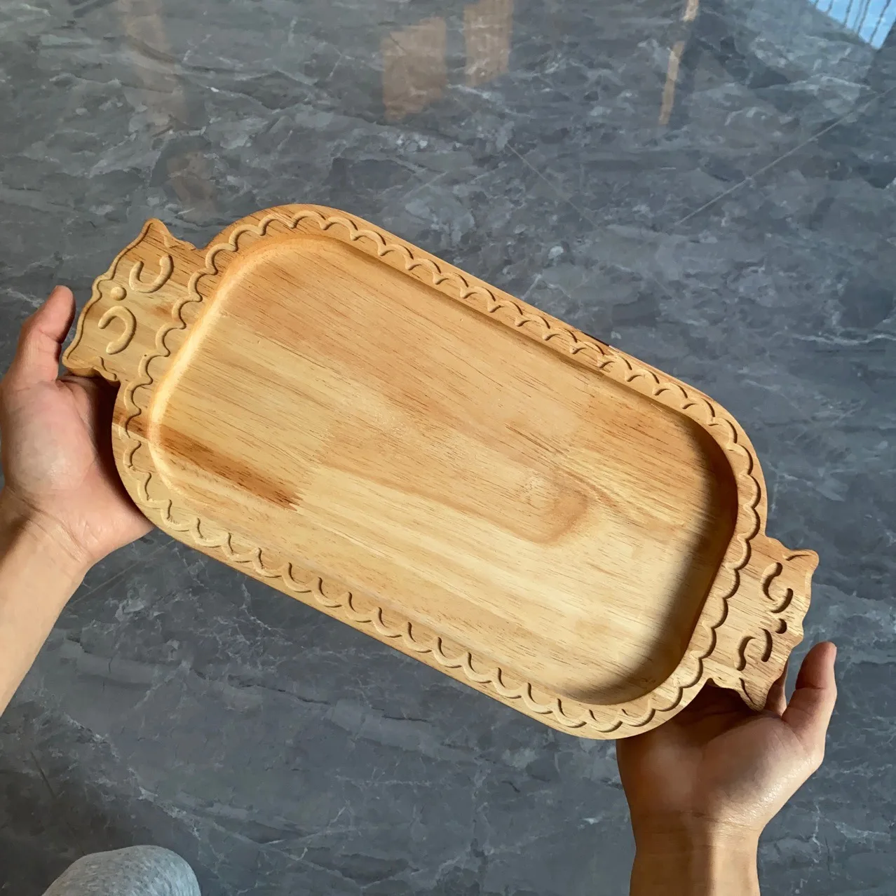Solid Wood Dessert Plate Carved Rectangle Food Tray Snack Dried Fruit Tea Tray Japanese-style Bread Board Pallet Kitchen Supplie