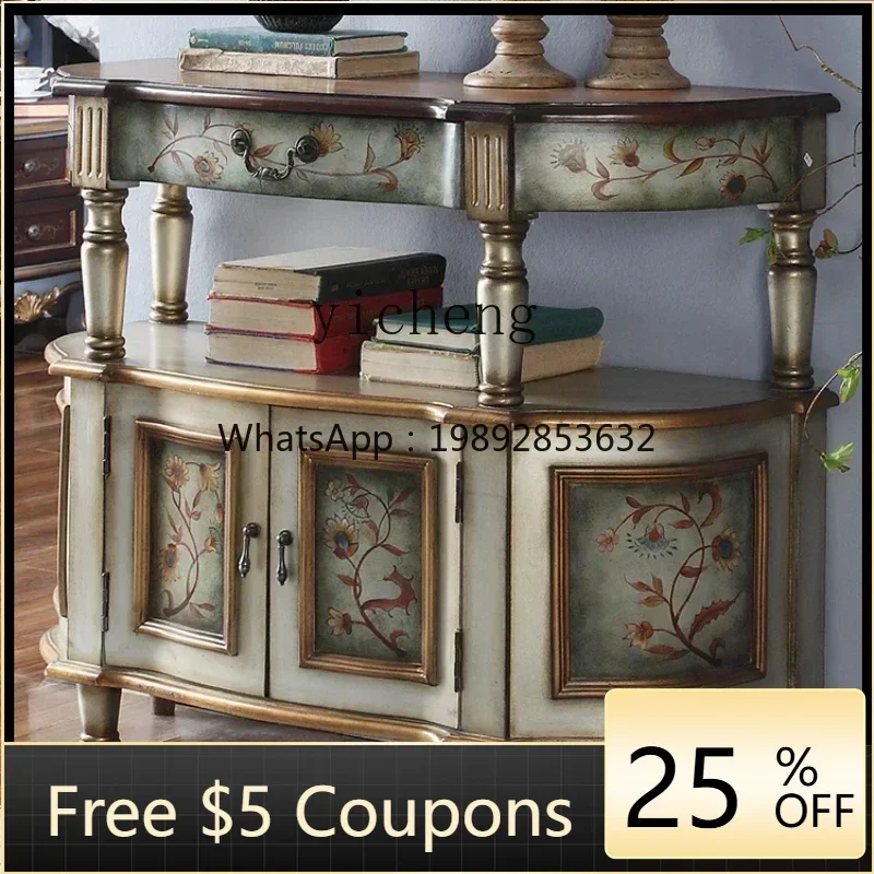 Classical Painted Villa Solid Wood Small Apartment Bucket Cabinet Xuanguantai Corner Dining Side Cabinet
