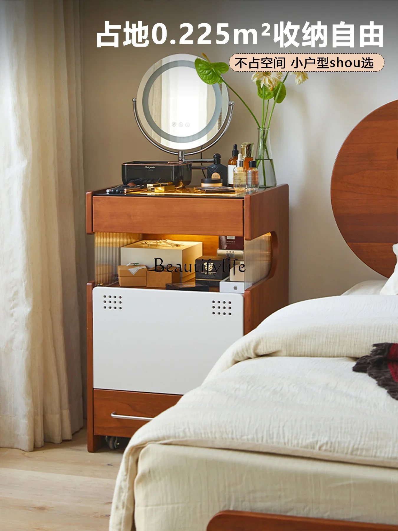 

yj32 Retro solid wood dresser medieval simple makeup table mini bedside storage cabinet integrated dressing table
