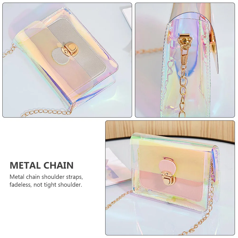 

1Pcs Iridescent Bag Transparent PVC Waterproof Shoulder Bag Large Capacity Multi-Layer Multipurpose Fashion Buckle