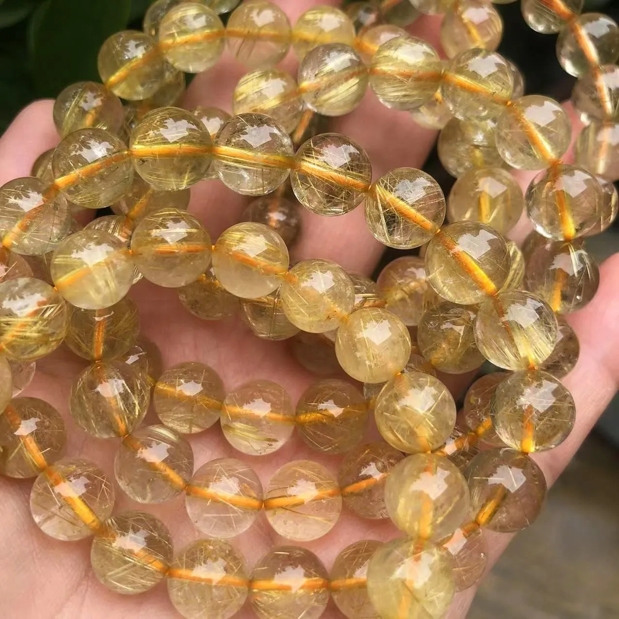 Meihan (Free Shipping) Natural AAA Gold Rutilated Quartz Smooth Round Loose Stone Beads For Jewelry Making Design