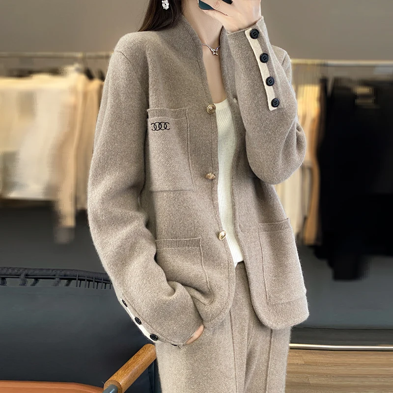 Women\'s Cardigan Autumn Winter New Knitted Sweater Fashion Thickened Stand Up Collar Cardigan Korean Version Large Clothing Top