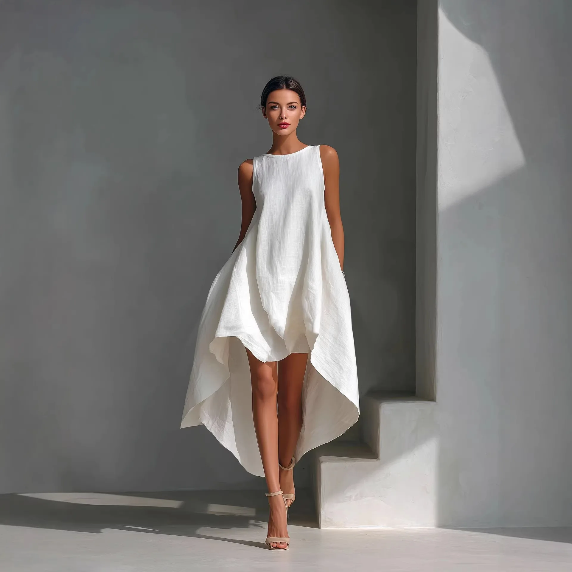 Lässiges Ärmelloses Langes Kleid für Damen Sommer 2026 Mode O-Ausschnitt Lockeres Maxikleid Elegante Vestidos