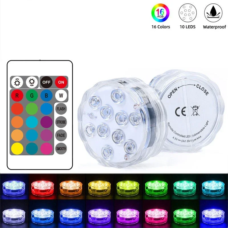 Multi Color Submersible LED Light Pool Lights IP68 Waterproof Underwater Night Lamp Vase Bowl Party Wedding Christmas Decoration