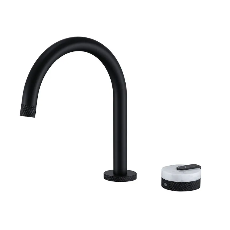 

Simple bathroom counter basin All copper high semi-round black jade grip Hot and cold mixed water basin faucet