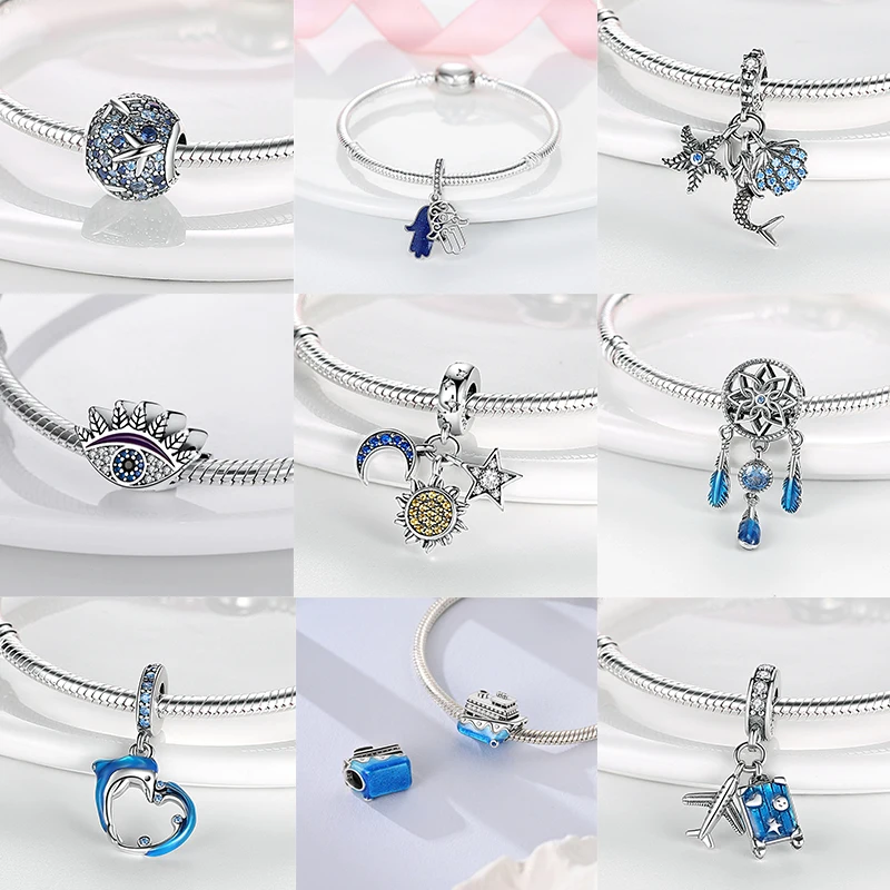 Blaue Serie 2026 Heiße 925 Sterling Silber Charms Flugzeug Traumfänger Teufelsaugen Passend für Armband DIY Schmuck Original Damen Geschenke – Detail 20