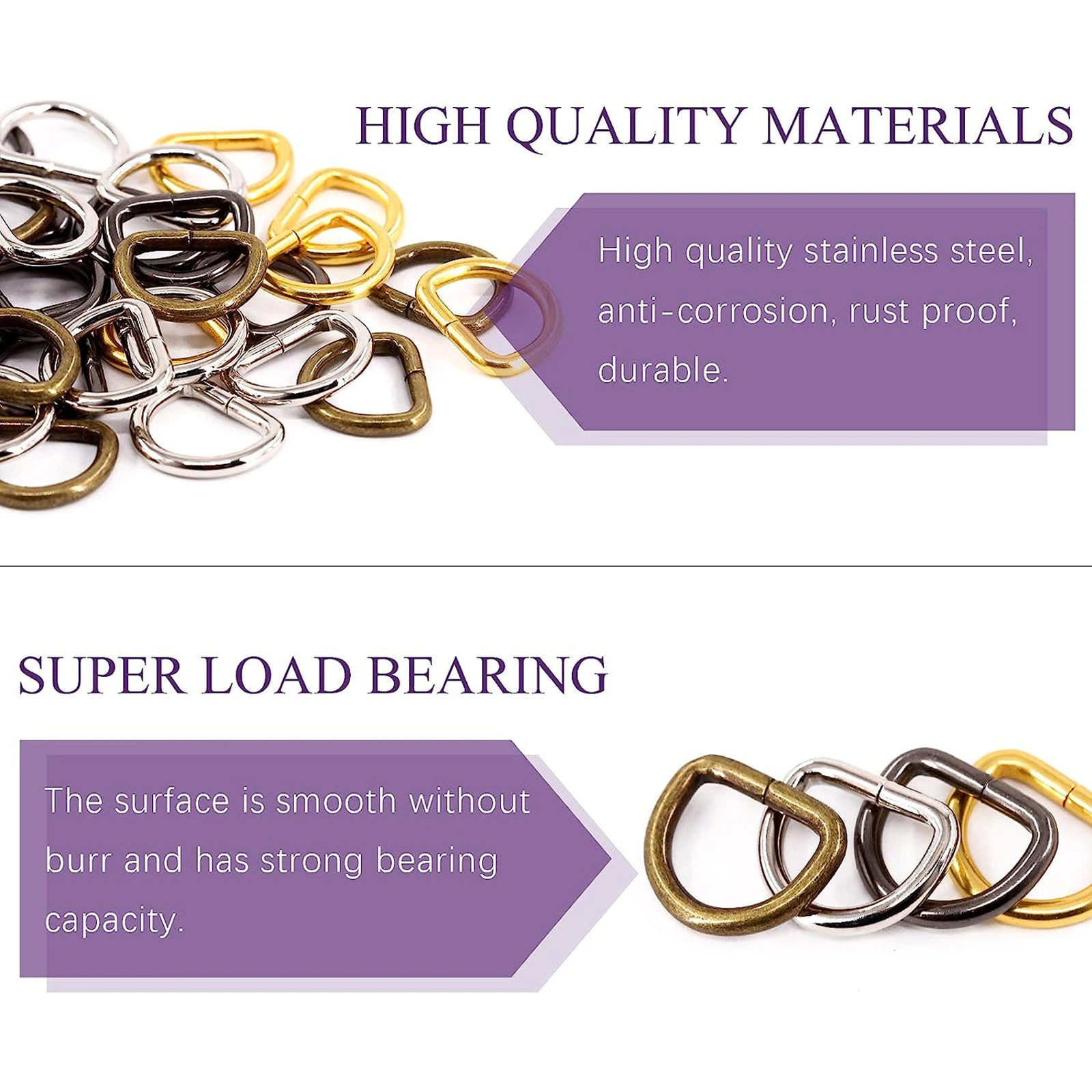 120Pcs 1/2 Inch 13mm 4 Colors Multi-Purpose Metal D Ring Semi-Circular D Ring for Hardware Bags Ring Hand DIY Accessories