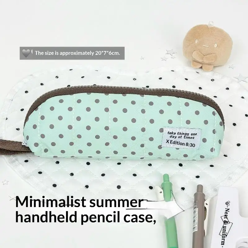 Ästhetisches Polka-Dot-Federmäppchen, tragbar, koreanischer Stil, Handtaschenformat, große Kapazität, Schreibwaren-Organizer für Studenten, 1 Stück – Detail 5