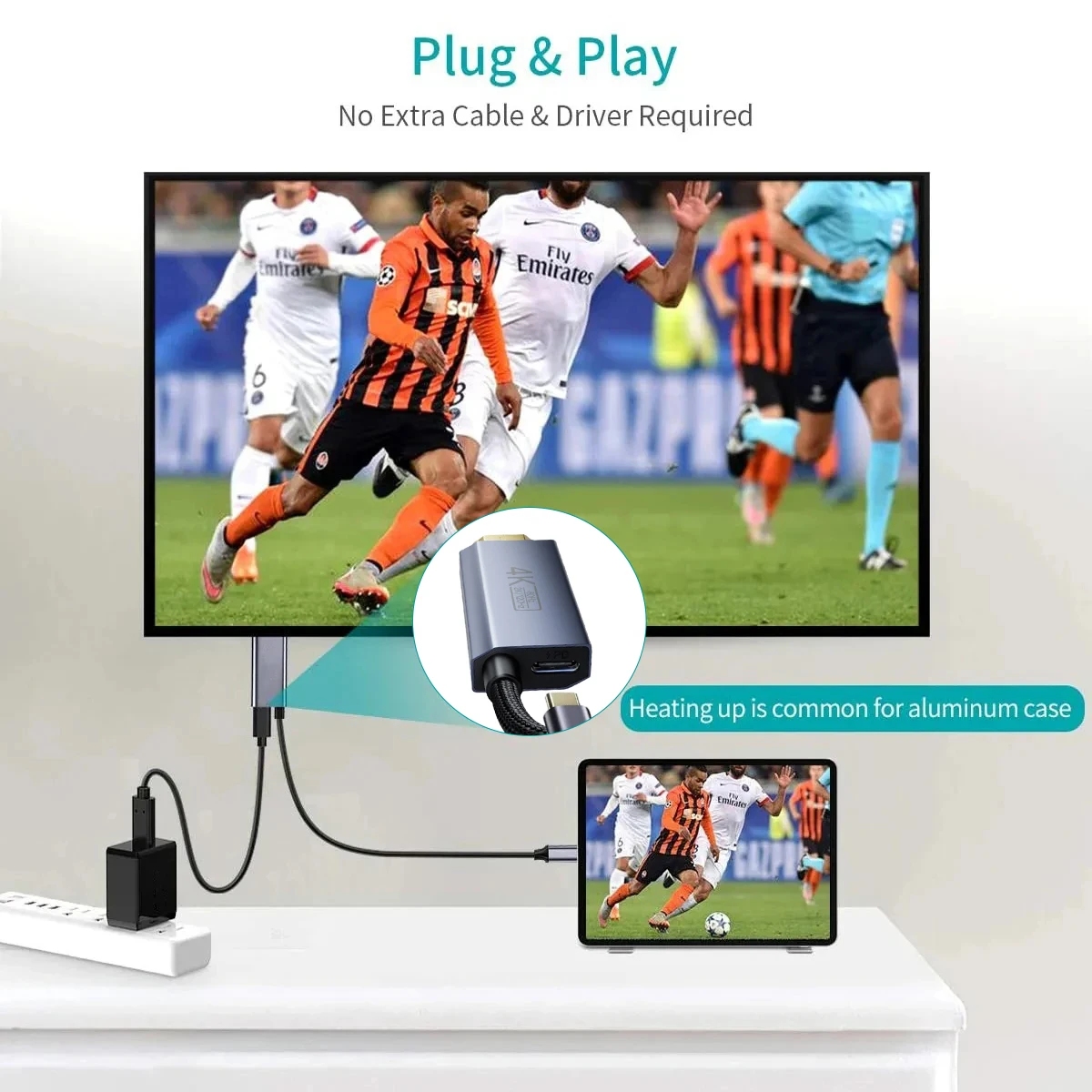 4K@60Hz Typ-C zu HDMI-kompatibel Unterstützt 2K@120Hz USB-C Videokabel mit PD 100W Ladefunktion für TV Handy Laptop Tablet Switch1 – Detail 4