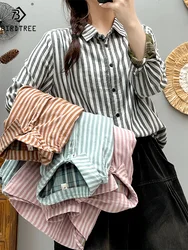 New Spring Cotton Yarn Casual Long Sleeve Shirt Women Lapel Striped Top Girl Loose Fashion Retro Blouses 2024 Summer T45856QM