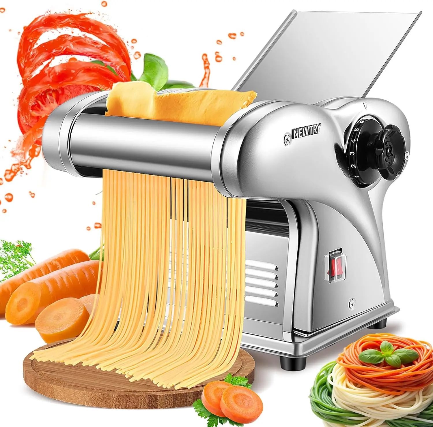 Electric Pasta Maker Noodle Maker Pasta Making Machine Dough Roller Cutter Thickness Adjustable Stainless Steel US 110V for Fami