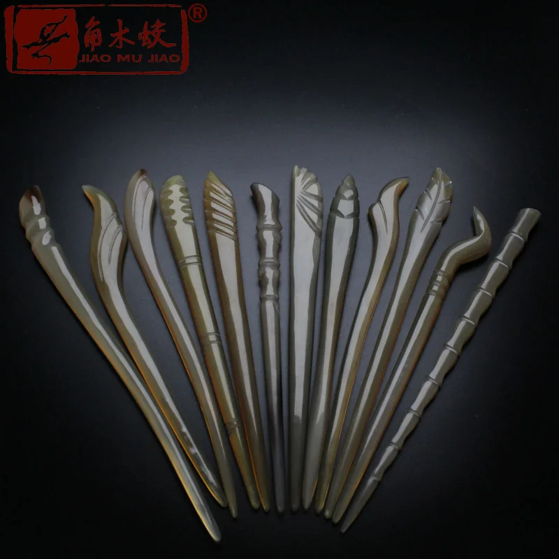 

Fine yak horn hairpins, hand-carved from white yak horn, classical hairpins in various styles, soft to the touch