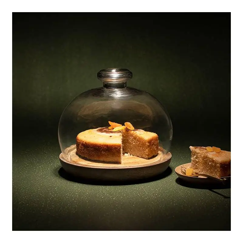 

Glass Cloche with Wooden Base for Display and Storage - Elegant Dome Cover for Home Decor and Kitchen Organization
