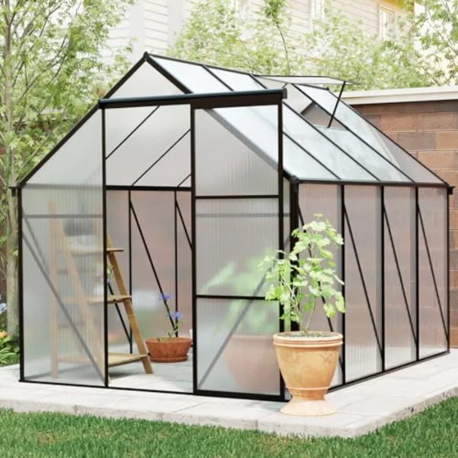 Feet Walk-in house for Outdoors, Large Polycarbonate houses with Enhanced Aluminum Frame, Adjustable Roof Vent, Sliding Door, U