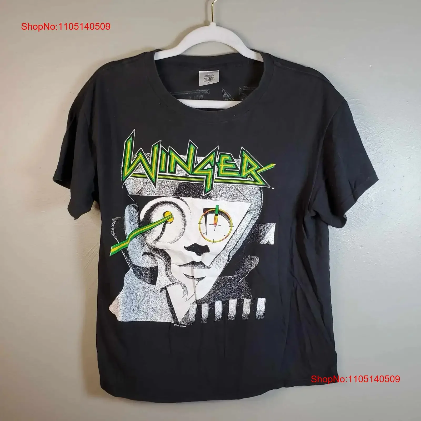 تي شيرت عتيق وينغر للحفلات الموسيقية جولة الفرقة L الشعر المعدني 1988 زلق الصف كيكس الأصلي خمر غسلها تنوعا الرسم تنفس #1