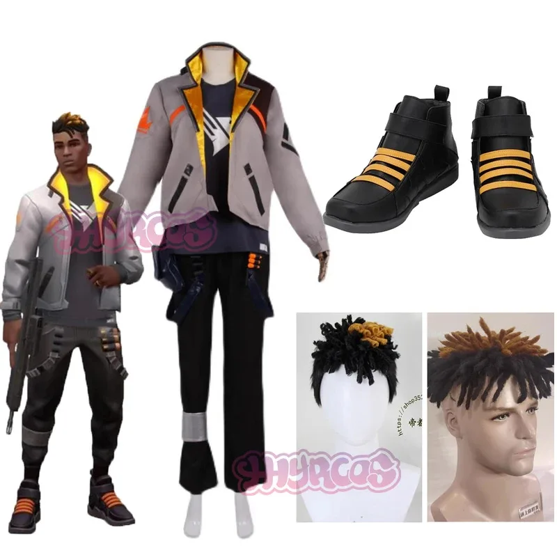 

DY2025Game Valorant Phoenix Косплей Костюм Парик Брюки Пальто Боевая Униформа Мужчины Хэллоуин Вечеринка Carniavl Одежда Для Ролевых Игр Обувь