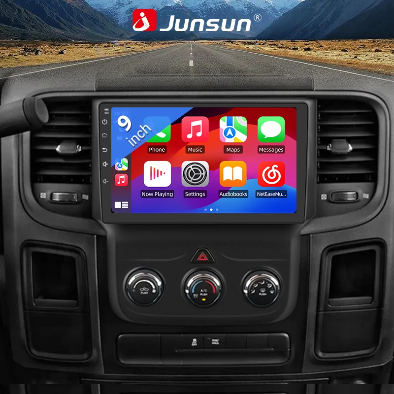 Junsun Android 15 Car Multimedia Player Touch Screen Head Unit Stereo Radio for Dodge Ram 2013 2014 2015 2016 2017 2018 2019 Built In Wireless Carplay Android Auto GPS Navigation Bluetooth 5.0 4G LTE 5G WiFi AI Voice Control